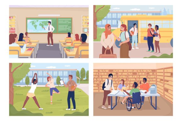 Daily Routine of School Svg Students Set