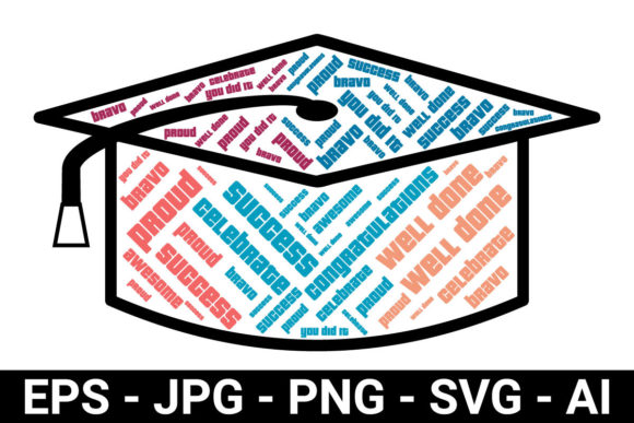 Graduation Hat Wordcloud: Graphics & Illustrations for Editorial Impact