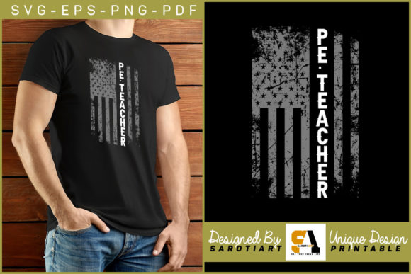 Physical Education Teacher with USA Flag Graphics for Crafts