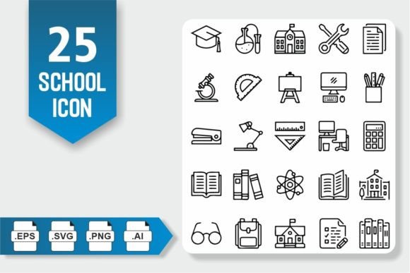 School Education Icon Set Graphics for Local Business Branding